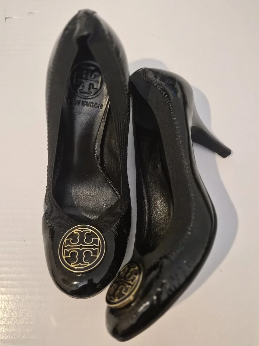 Tory Burch Black Patent Leather Logo Heels